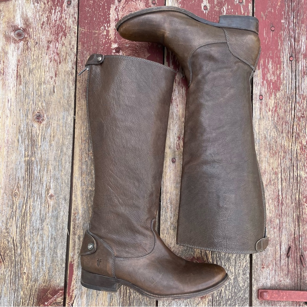 💙Frye Melisa Brown Leather Button Back Zip Up Boots